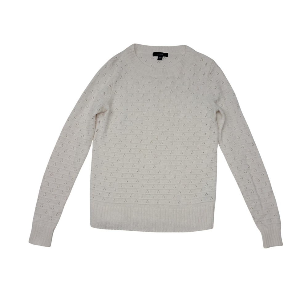 J. Crew Sweater Womens XXS Ivory Pointelle Knit Crewneck Wool Alpaca Blend
